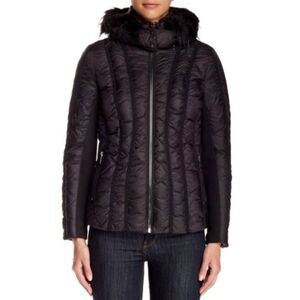 ZAC Zac Posen Black Olivia Down Puffer Jacket Removeable Faux Fur Trim Hood - L